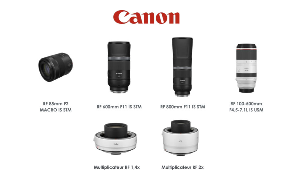 Canon dévoile 4 nouveaux objectifs RF et 2 multiplicateurs de focale. © DR